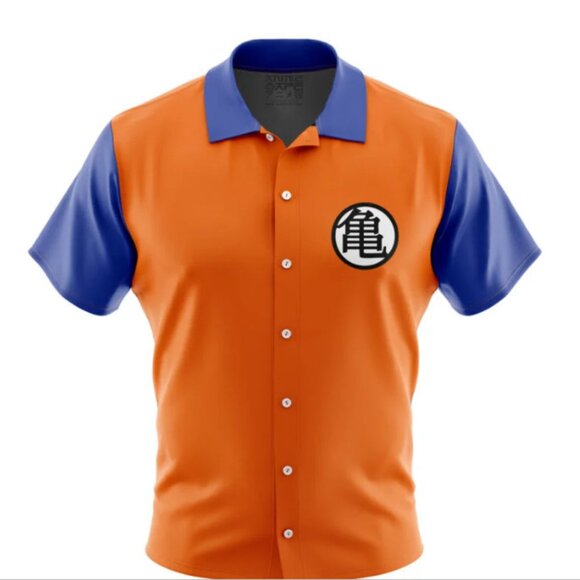 NWT Goku Kame Kai Dragon Ball Short Sleeve Button up shirt orange blue - Picture 1 of 16